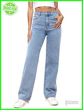 Women's High Waisted Straight Leg Stretchy Jeans Trousers